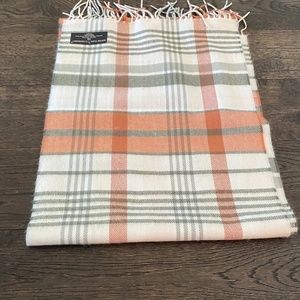 Soft!! Plaid Fringe-Hem Scarf, Peach & Gray, NWOT